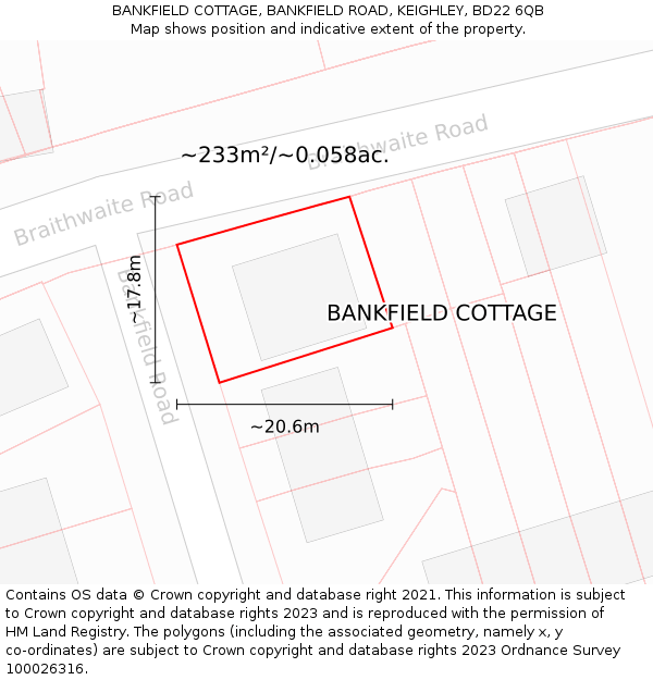BANKFIELD COTTAGE, BANKFIELD ROAD, KEIGHLEY, BD22 6QB: Plot and title map