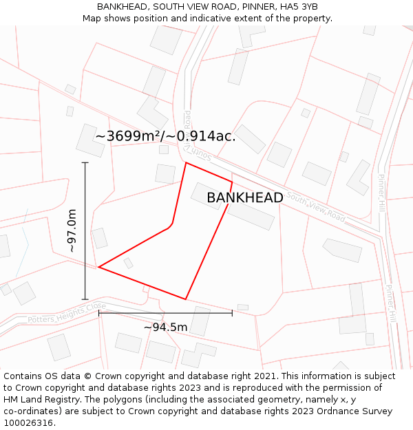 BANKHEAD, SOUTH VIEW ROAD, PINNER, HA5 3YB: Plot and title map