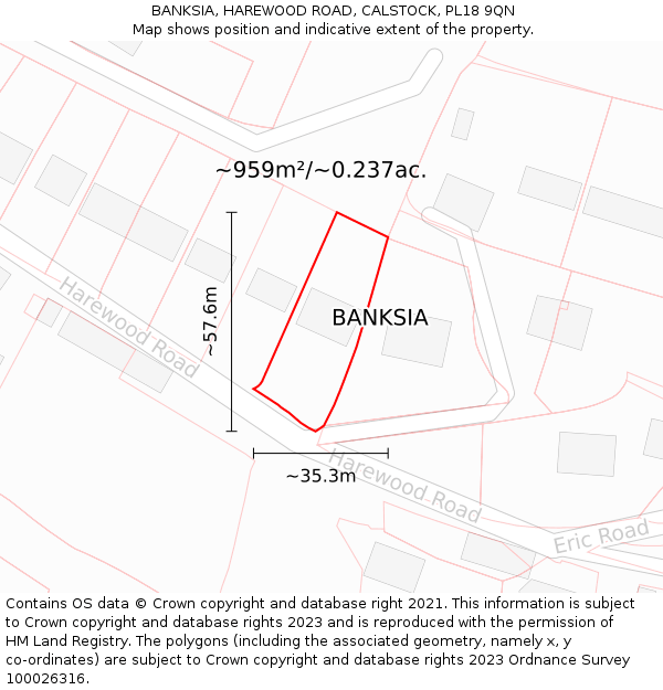 BANKSIA, HAREWOOD ROAD, CALSTOCK, PL18 9QN: Plot and title map