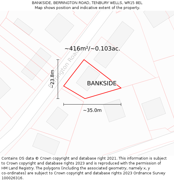 BANKSIDE, BERRINGTON ROAD, TENBURY WELLS, WR15 8EL: Plot and title map