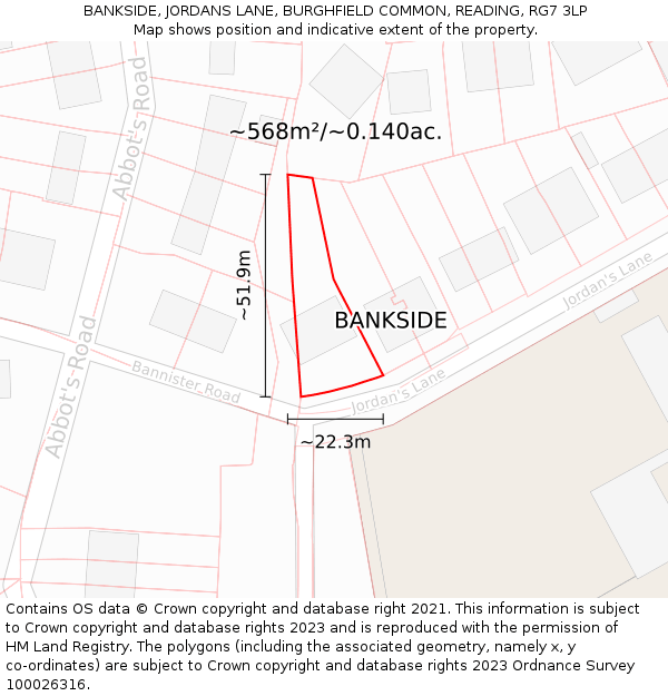 BANKSIDE, JORDANS LANE, BURGHFIELD COMMON, READING, RG7 3LP: Plot and title map