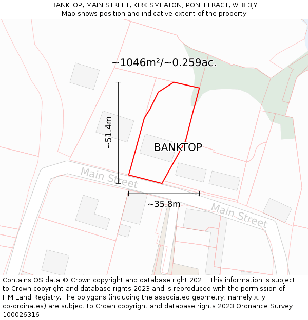 BANKTOP, MAIN STREET, KIRK SMEATON, PONTEFRACT, WF8 3JY: Plot and title map