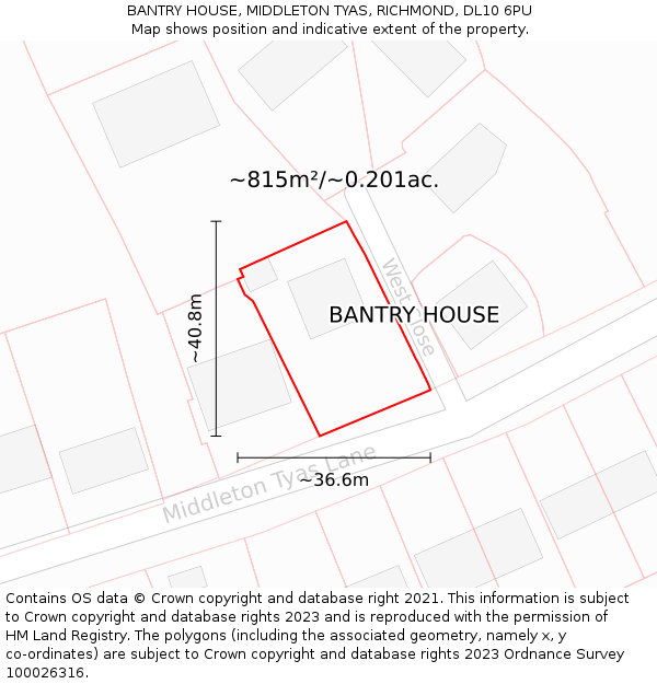 BANTRY HOUSE, MIDDLETON TYAS, RICHMOND, DL10 6PU: Plot and title map