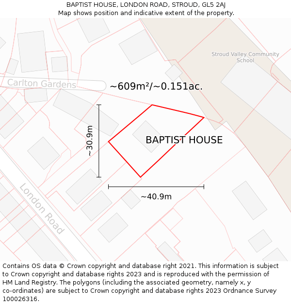 BAPTIST HOUSE, LONDON ROAD, STROUD, GL5 2AJ: Plot and title map