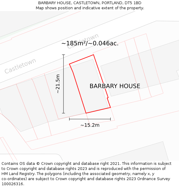BARBARY HOUSE, CASTLETOWN, PORTLAND, DT5 1BD: Plot and title map