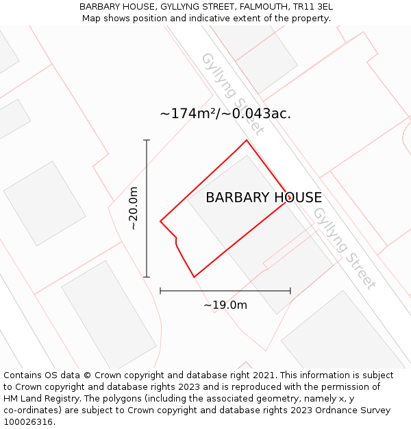 BARBARY HOUSE, GYLLYNG STREET, FALMOUTH, TR11 3EL: Plot and title map