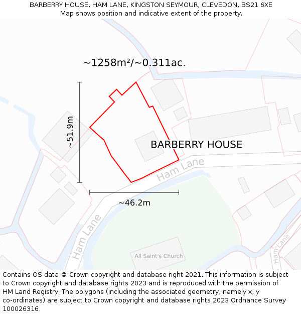 BARBERRY HOUSE, HAM LANE, KINGSTON SEYMOUR, CLEVEDON, BS21 6XE: Plot and title map