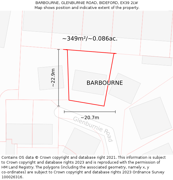 BARBOURNE, GLENBURNIE ROAD, BIDEFORD, EX39 2LW: Plot and title map