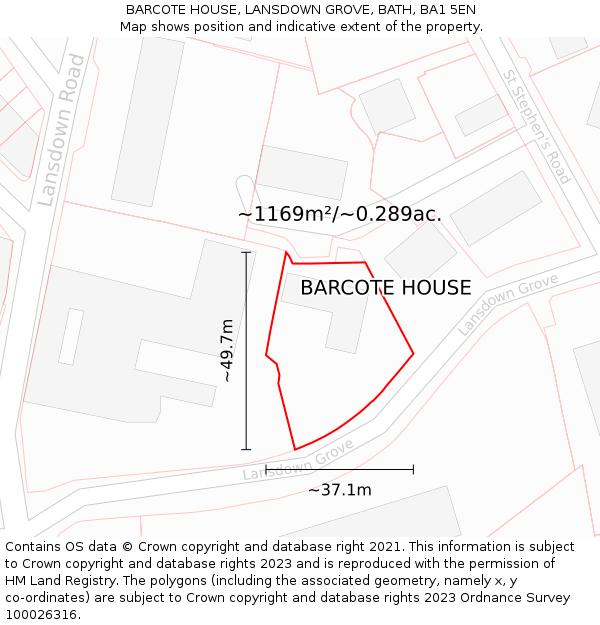 BARCOTE HOUSE, LANSDOWN GROVE, BATH, BA1 5EN: Plot and title map