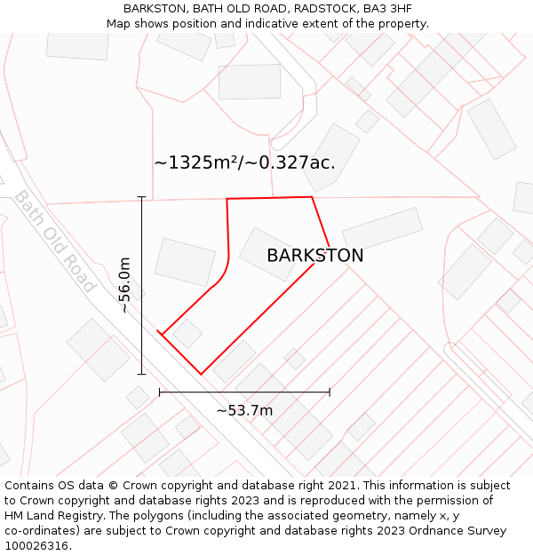 BARKSTON, BATH OLD ROAD, RADSTOCK, BA3 3HF: Plot and title map