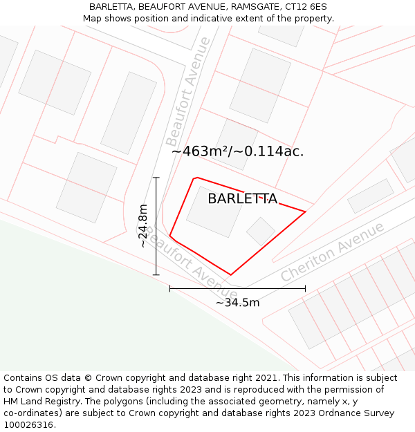 BARLETTA, BEAUFORT AVENUE, RAMSGATE, CT12 6ES: Plot and title map