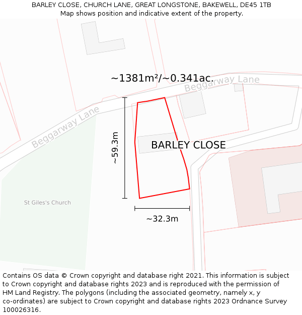 BARLEY CLOSE, CHURCH LANE, GREAT LONGSTONE, BAKEWELL, DE45 1TB: Plot and title map