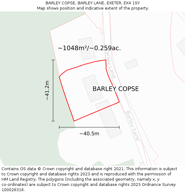 BARLEY COPSE, BARLEY LANE, EXETER, EX4 1SY: Plot and title map