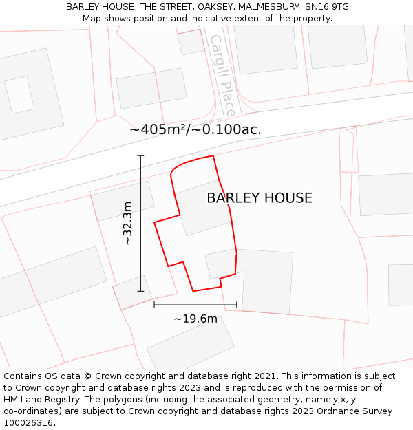 BARLEY HOUSE, THE STREET, OAKSEY, MALMESBURY, SN16 9TG: Plot and title map