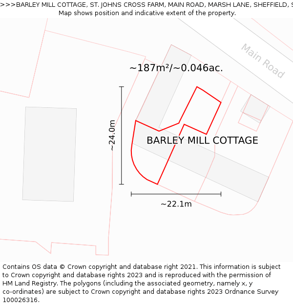 BARLEY MILL COTTAGE, ST. JOHNS CROSS FARM, MAIN ROAD, MARSH LANE, SHEFFIELD, S21 5RH: Plot and title map