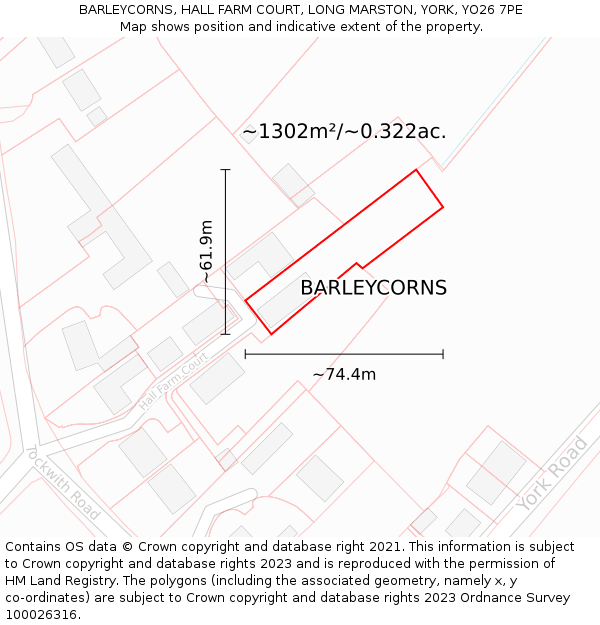 BARLEYCORNS, HALL FARM COURT, LONG MARSTON, YORK, YO26 7PE: Plot and title map