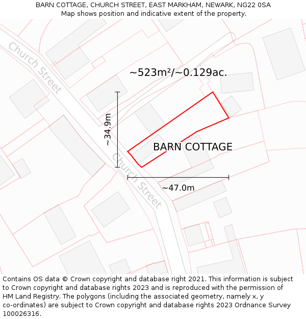 BARN COTTAGE, CHURCH STREET, EAST MARKHAM, NEWARK, NG22 0SA: Plot and title map