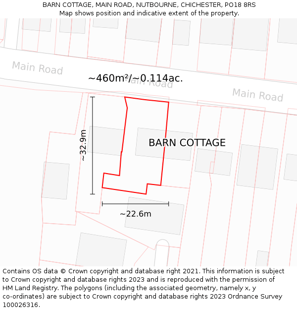 BARN COTTAGE, MAIN ROAD, NUTBOURNE, CHICHESTER, PO18 8RS: Plot and title map