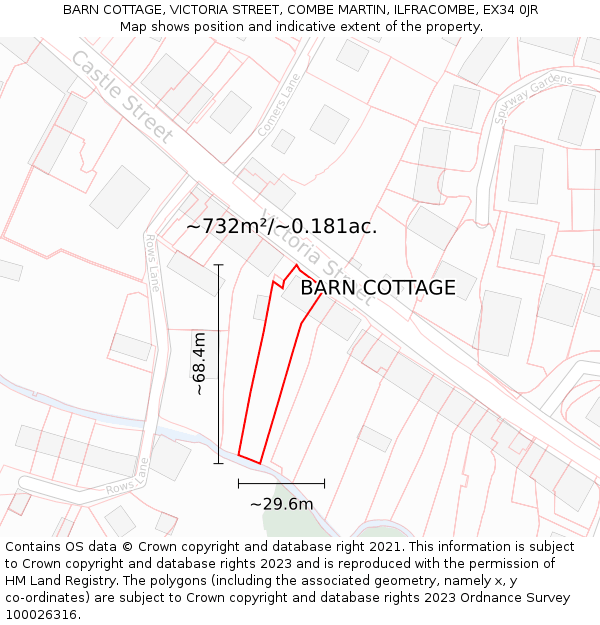 BARN COTTAGE, VICTORIA STREET, COMBE MARTIN, ILFRACOMBE, EX34 0JR: Plot and title map