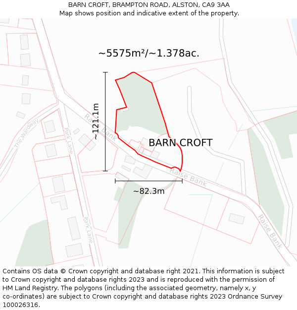 BARN CROFT, BRAMPTON ROAD, ALSTON, CA9 3AA: Plot and title map