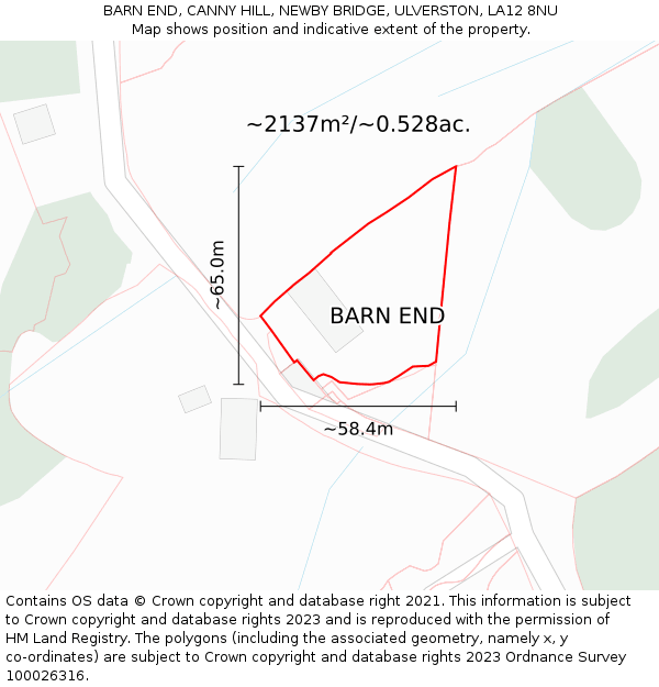 BARN END, CANNY HILL, NEWBY BRIDGE, ULVERSTON, LA12 8NU: Plot and title map