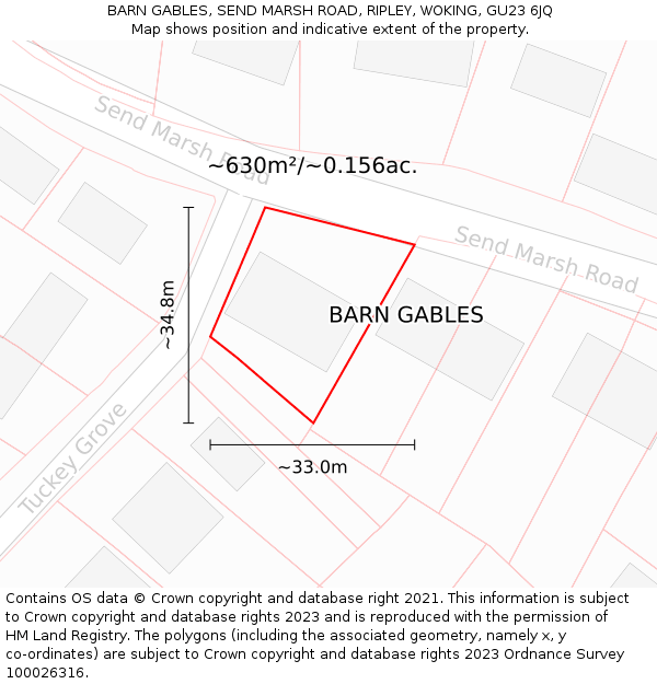 BARN GABLES, SEND MARSH ROAD, RIPLEY, WOKING, GU23 6JQ: Plot and title map