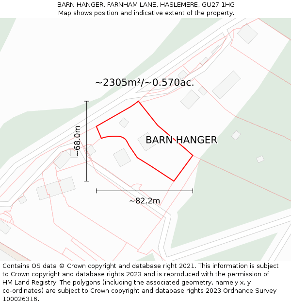 BARN HANGER, FARNHAM LANE, HASLEMERE, GU27 1HG: Plot and title map