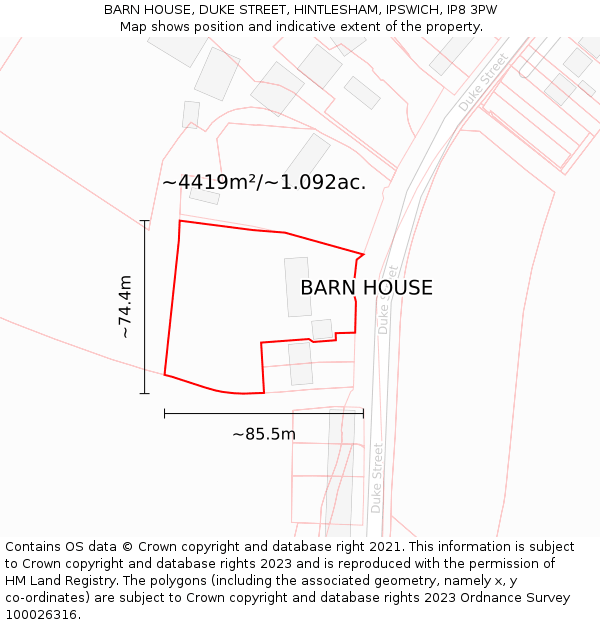 BARN HOUSE, DUKE STREET, HINTLESHAM, IPSWICH, IP8 3PW: Plot and title map