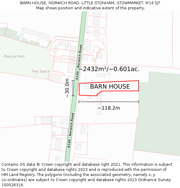 BARN HOUSE, NORWICH ROAD, LITTLE STONHAM, STOWMARKET, IP14 5JT: Plot and title map