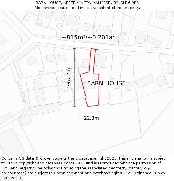 BARN HOUSE, UPPER MINETY, MALMESBURY, SN16 9PR: Plot and title map