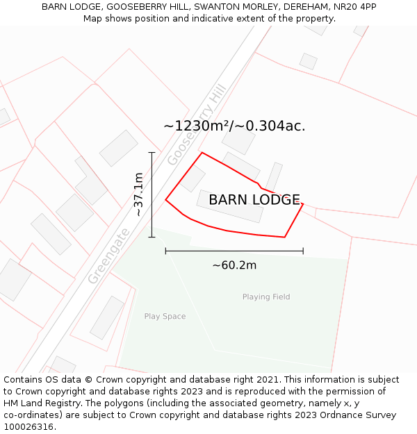 BARN LODGE, GOOSEBERRY HILL, SWANTON MORLEY, DEREHAM, NR20 4PP: Plot and title map