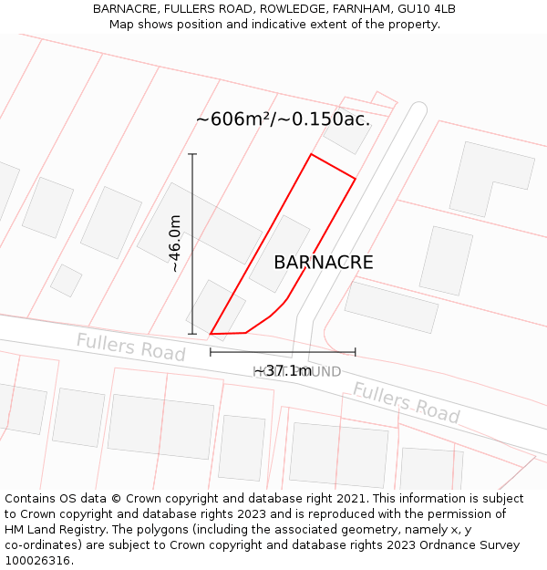 BARNACRE, FULLERS ROAD, ROWLEDGE, FARNHAM, GU10 4LB: Plot and title map