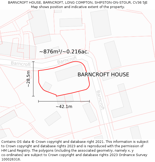 BARNCROFT HOUSE, BARNCROFT, LONG COMPTON, SHIPSTON-ON-STOUR, CV36 5JE: Plot and title map