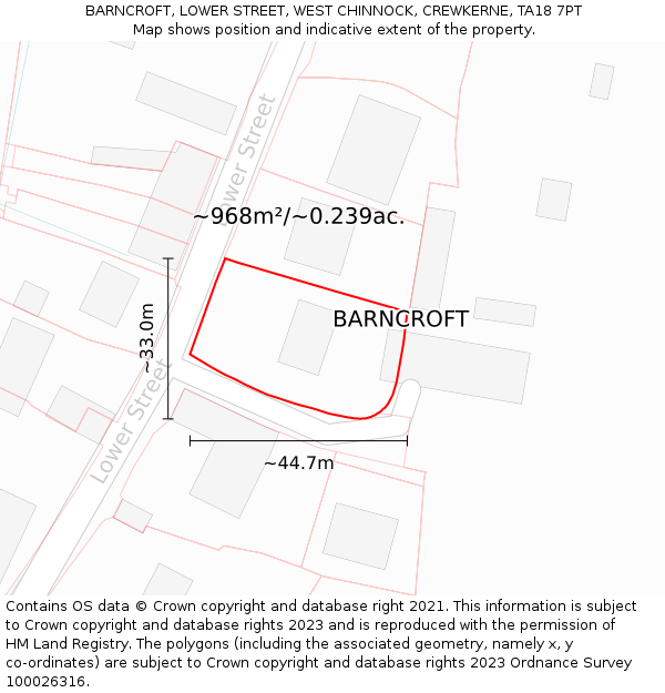 BARNCROFT, LOWER STREET, WEST CHINNOCK, CREWKERNE, TA18 7PT: Plot and title map