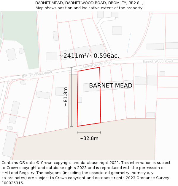 BARNET MEAD, BARNET WOOD ROAD, BROMLEY, BR2 8HJ: Plot and title map