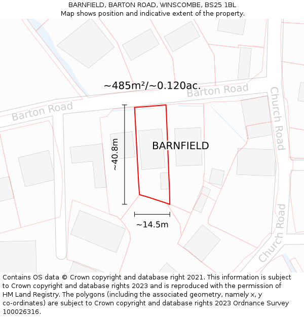 BARNFIELD, BARTON ROAD, WINSCOMBE, BS25 1BL: Plot and title map