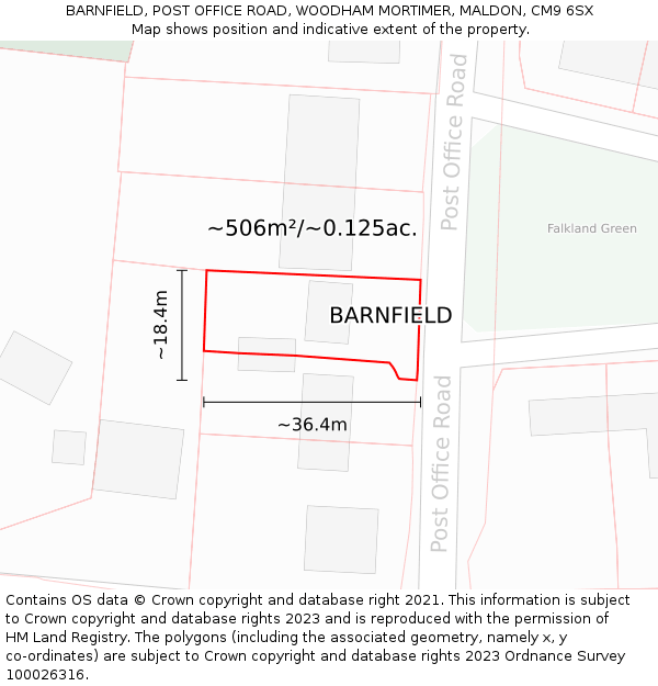 BARNFIELD, POST OFFICE ROAD, WOODHAM MORTIMER, MALDON, CM9 6SX: Plot and title map