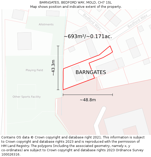 BARNGATES, BEDFORD WAY, MOLD, CH7 1SL: Plot and title map