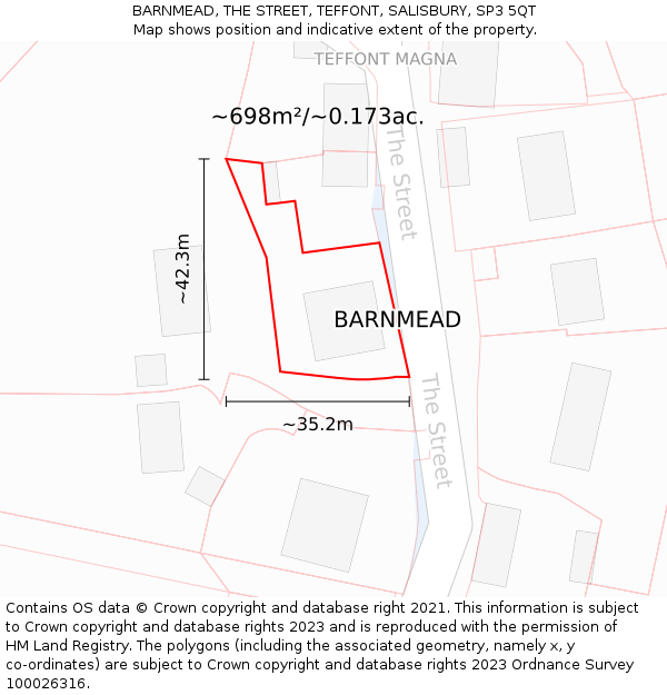 BARNMEAD, THE STREET, TEFFONT, SALISBURY, SP3 5QT: Plot and title map