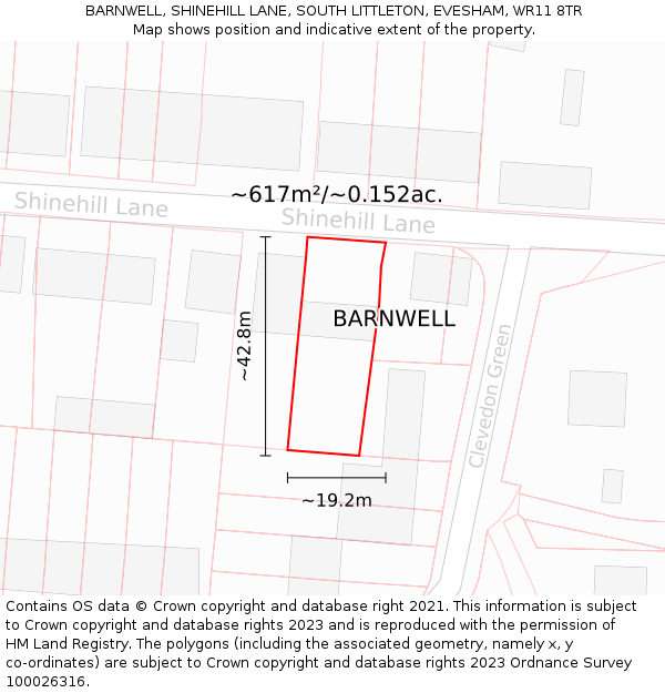 BARNWELL, SHINEHILL LANE, SOUTH LITTLETON, EVESHAM, WR11 8TR: Plot and title map