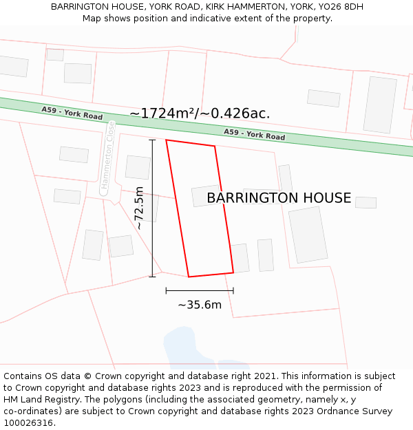 BARRINGTON HOUSE, YORK ROAD, KIRK HAMMERTON, YORK, YO26 8DH: Plot and title map