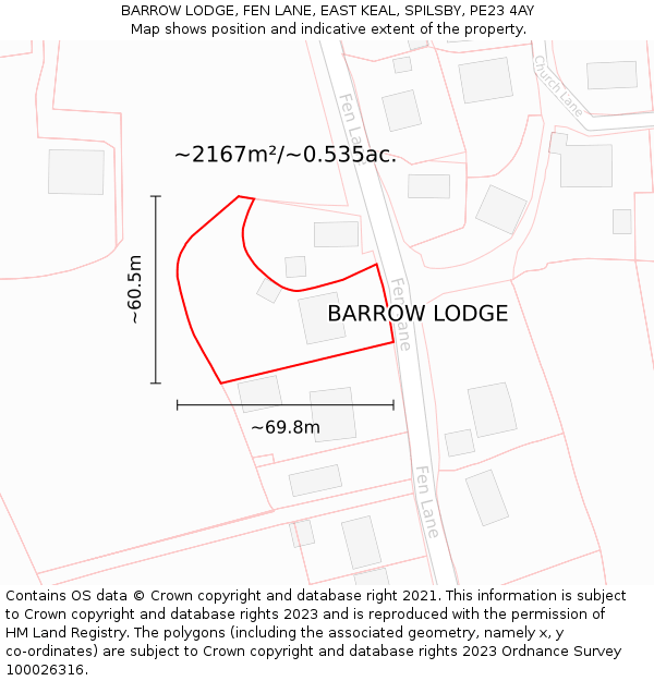 BARROW LODGE, FEN LANE, EAST KEAL, SPILSBY, PE23 4AY: Plot and title map