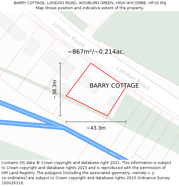 BARRY COTTAGE, LONDON ROAD, WOOBURN GREEN, HIGH WYCOMBE, HP10 0NJ: Plot and title map