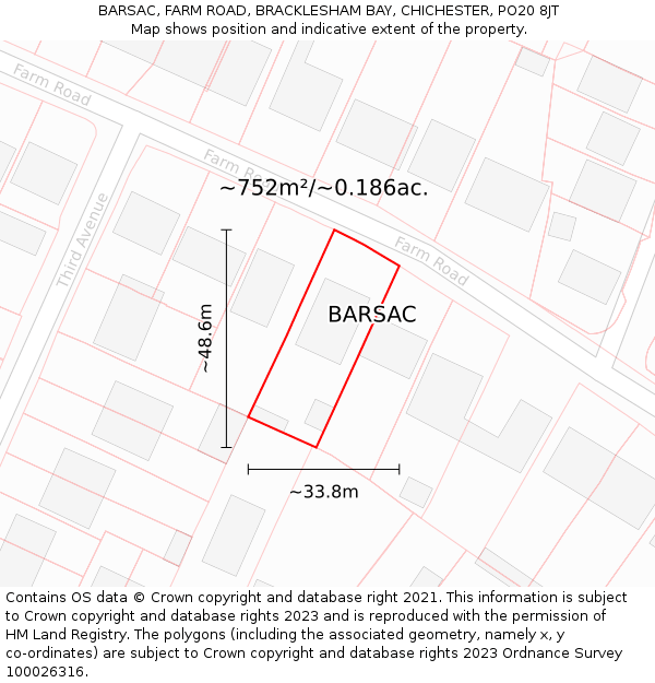 BARSAC, FARM ROAD, BRACKLESHAM BAY, CHICHESTER, PO20 8JT: Plot and title map