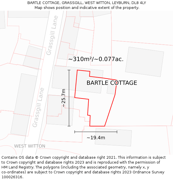 BARTLE COTTAGE, GRASSGILL, WEST WITTON, LEYBURN, DL8 4LY: Plot and title map