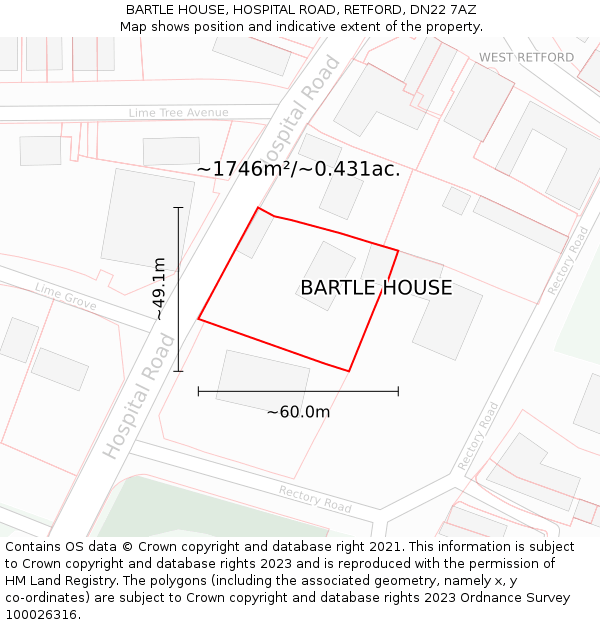 BARTLE HOUSE, HOSPITAL ROAD, RETFORD, DN22 7AZ: Plot and title map