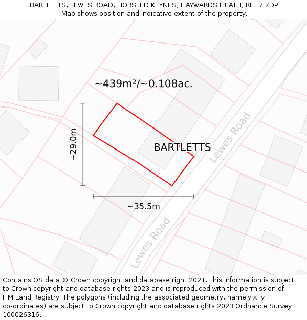 BARTLETTS, LEWES ROAD, HORSTED KEYNES, HAYWARDS HEATH, RH17 7DP: Plot and title map