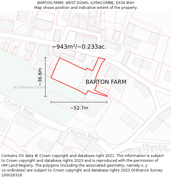 BARTON FARM, WEST DOWN, ILFRACOMBE, EX34 8NH: Plot and title map