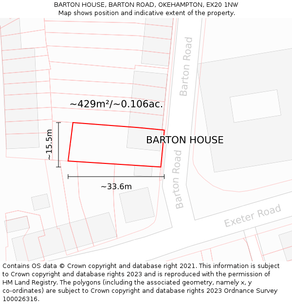 BARTON HOUSE, BARTON ROAD, OKEHAMPTON, EX20 1NW: Plot and title map