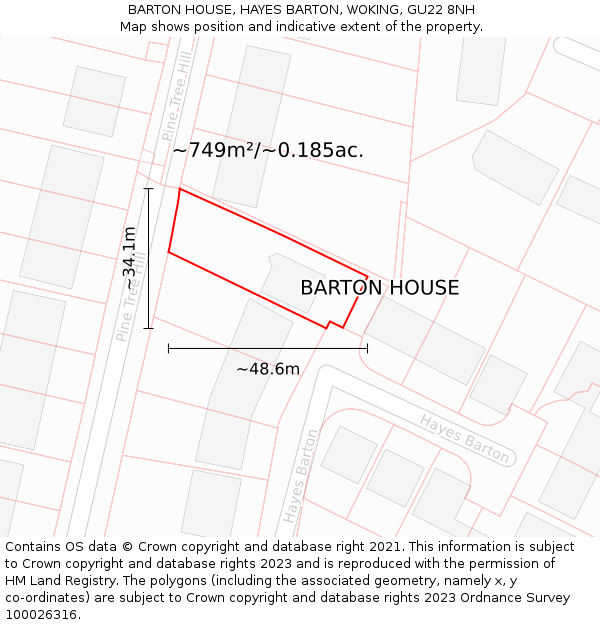 BARTON HOUSE, HAYES BARTON, WOKING, GU22 8NH: Plot and title map